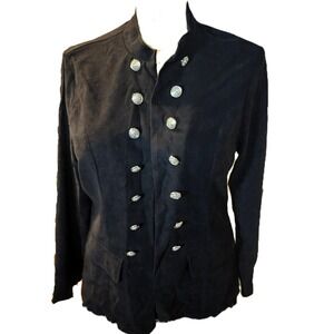 XXL‎ Black Long Sleeve Polyester Silver Button Open Jacket